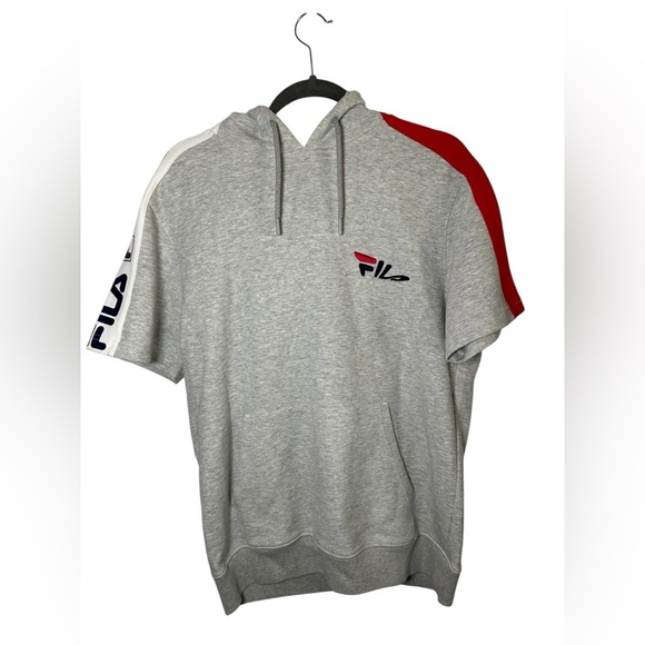 FILA Men’s Short Sleeve Hoodie Gray Red White Small - Picture 1 of 8
